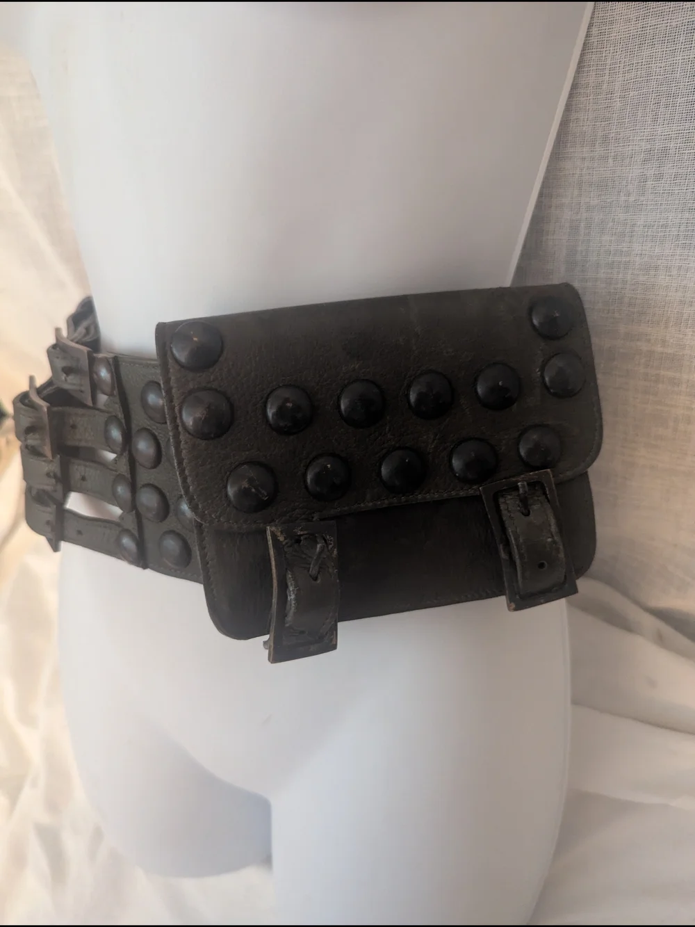 Olive Green Studded Leather Belt Bag Renaissance Festival Game Of Thrones Style
